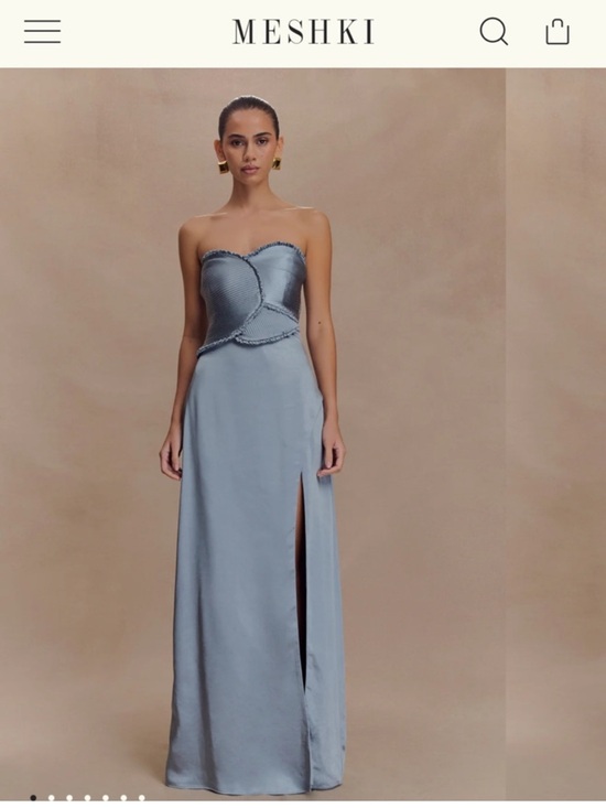 Meshki Dresses & Skirts - Meshki Powder Blue Strapless Satin Maxi Dress with Side Slit